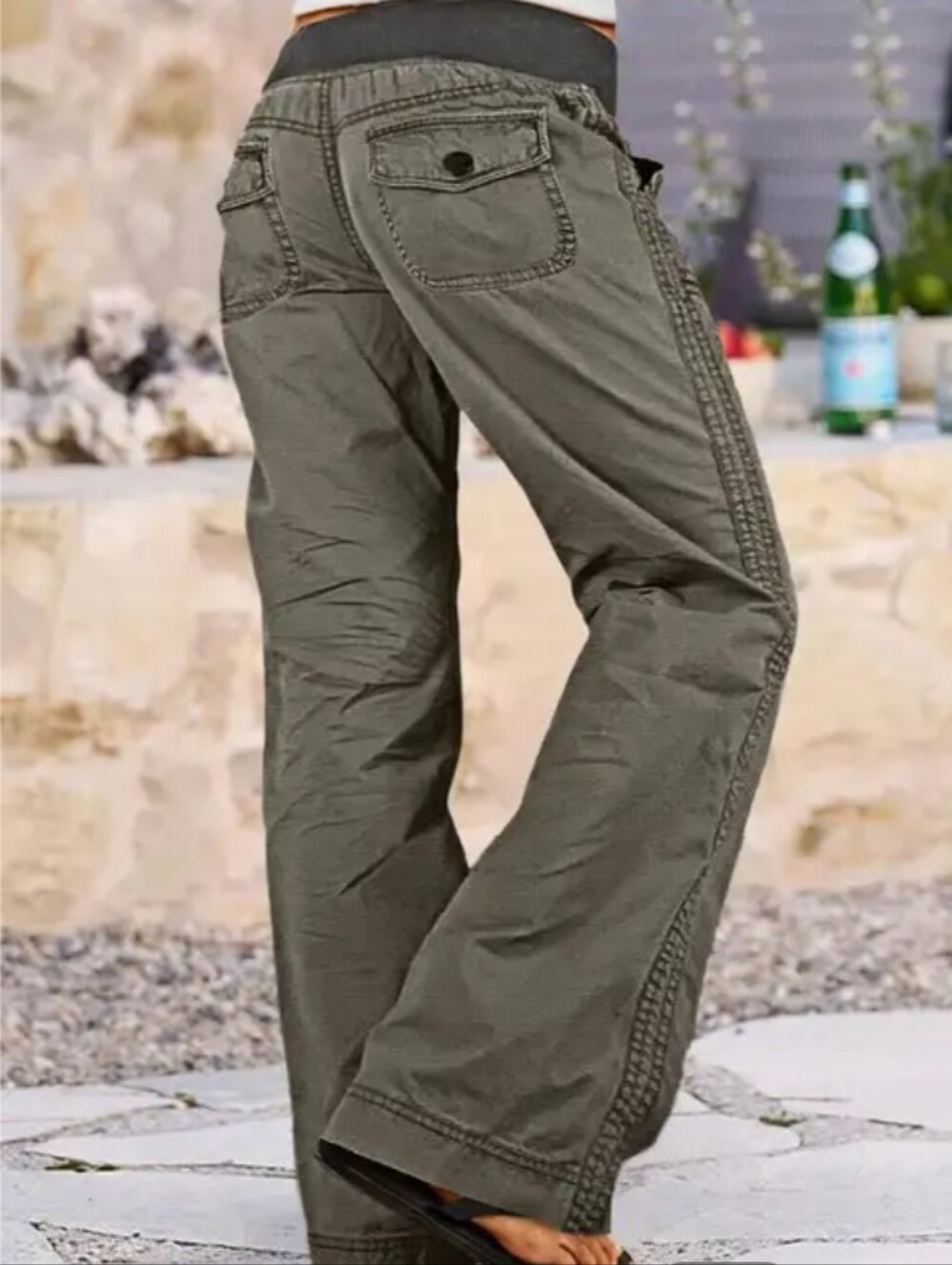 Flamingals Solid Seam Detail Drawstring Mid Rise Straight Leg Pants NWT XL - Picture 2 of 10